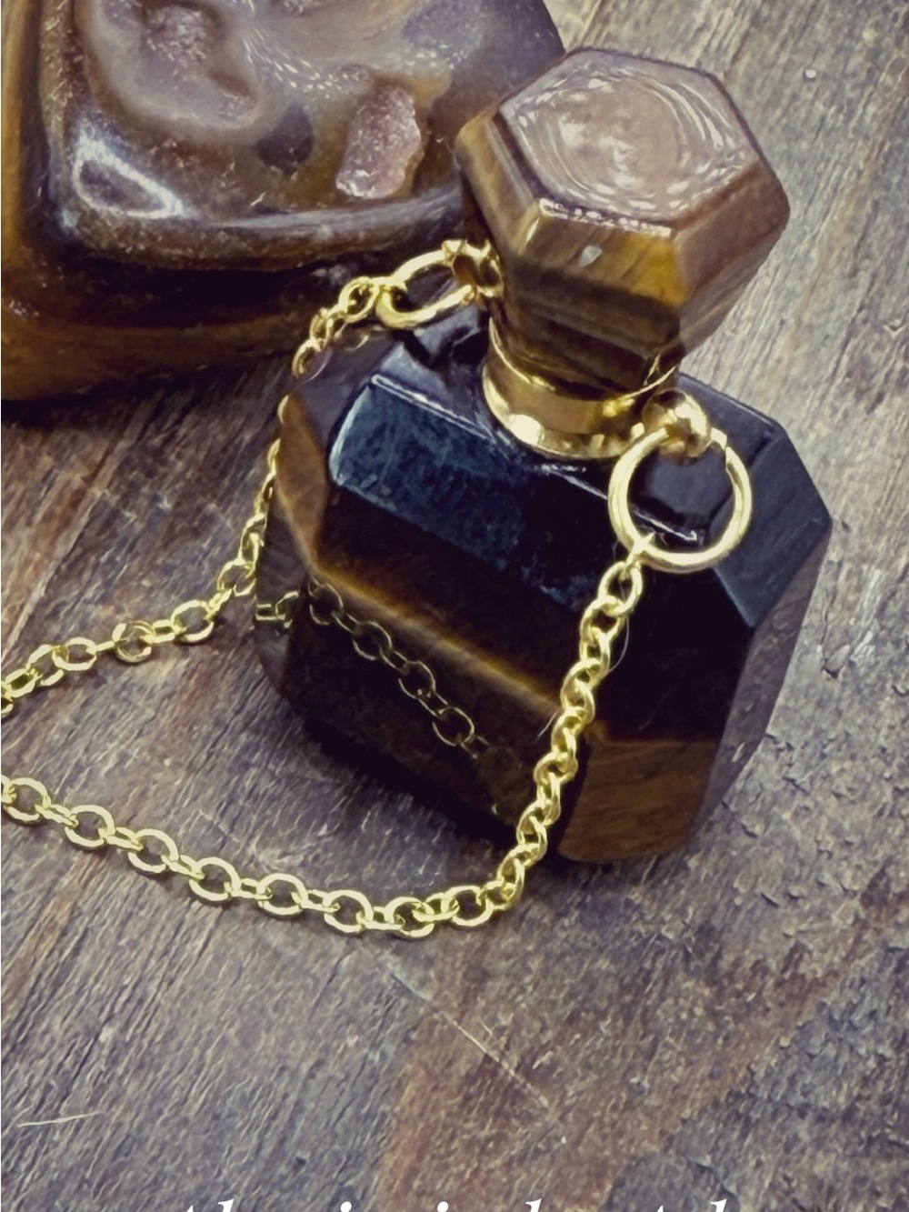 Tiger Eye Bottle Pendant Necklace in Brown and Gold